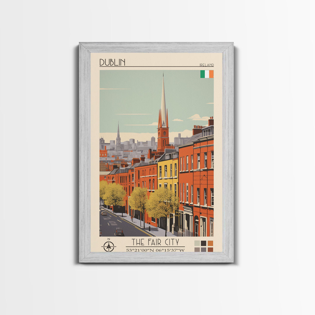 Dublin Ireland Travel Poster Framed Canvas Print, Midcentury Modern Art, Pop Art Wall Decor, Scenic Bedroom Art, Office Decoration