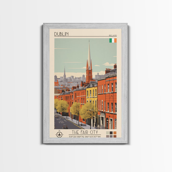 Dublin Ireland Travel Poster Framed Canvas Print, Midcentury Modern Art, Pop Art Wall Decor, Scenic Bedroom Art, Office Decoration