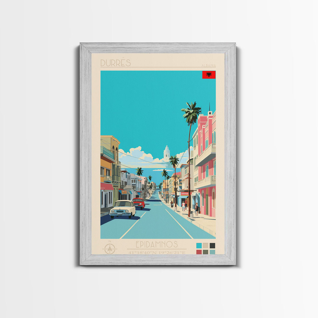 Durrës Albania Travel Poster Framed Canvas Print, Vintage Style, Pop Art Home Decor, Scenic Wall Art, Bedroom Decoration, Office Gift
