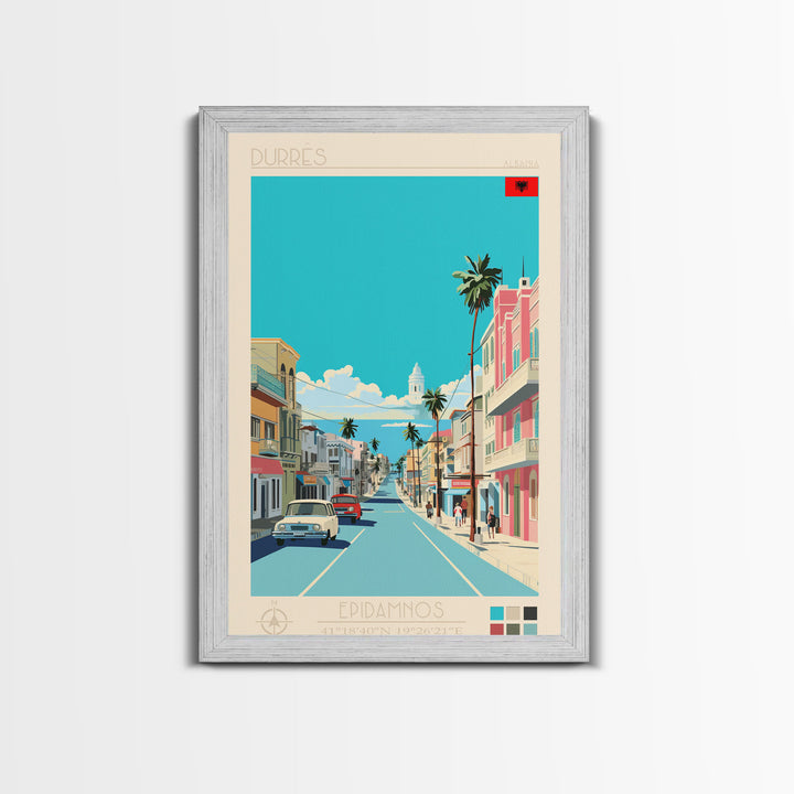Durrës Albania Travel Poster Framed Canvas Print, Vintage Style, Pop Art Home Decor, Scenic Wall Art, Bedroom Decoration, Office Gift
