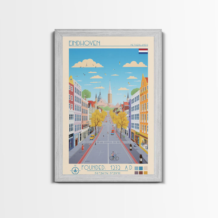 Eindhoven Netherlands Travel Poster Framed Canvas Print, Midcentury Modern Art, Pop Art Wall Decor, Scenic Living Room Art, Bedroom Gift