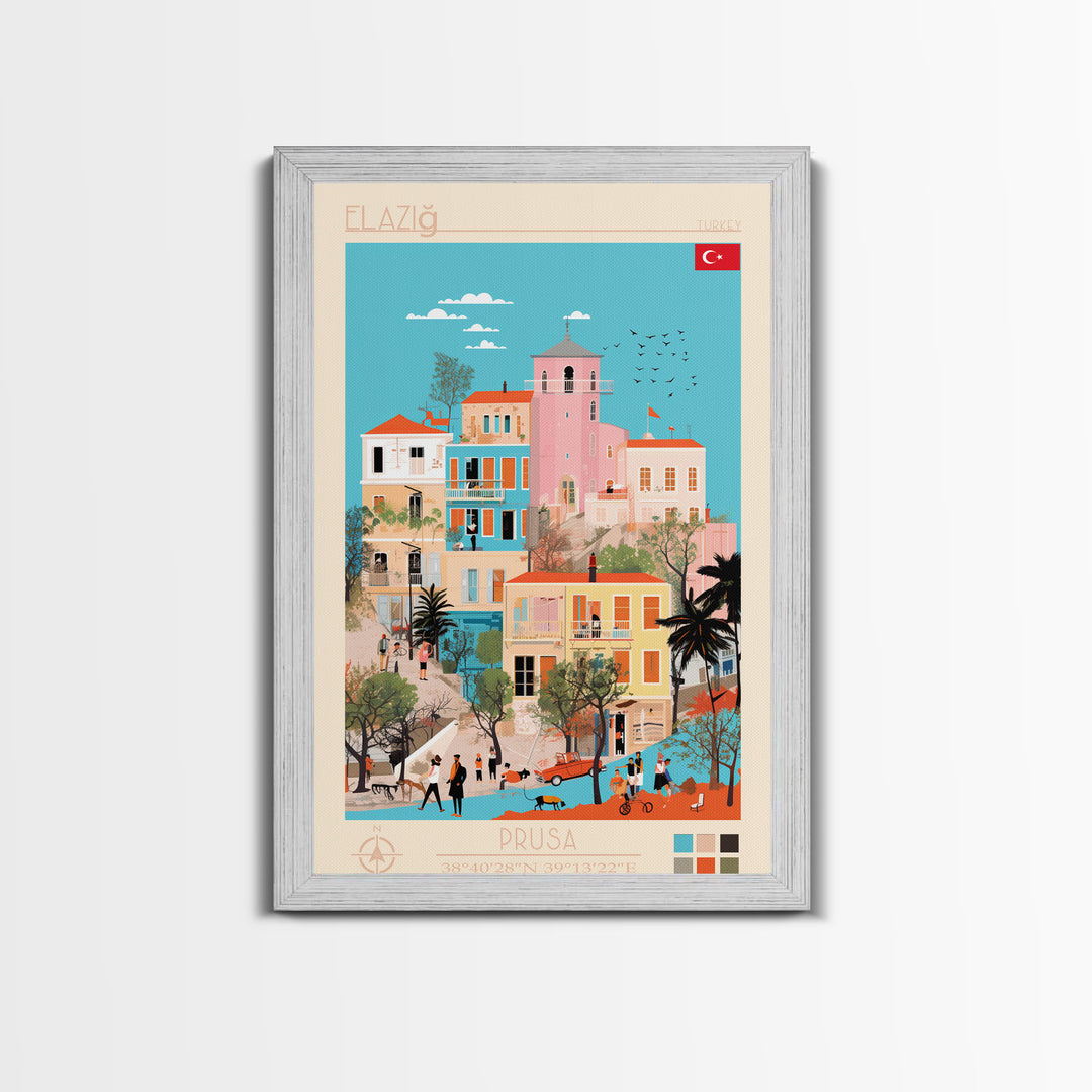 Elâzığ Turkey Travel Poster Framed Canvas Print, Midcentury Modern Art, Pop Art Wall Decor, Scenic Wall Art, Living Room Decoration, Office Art
