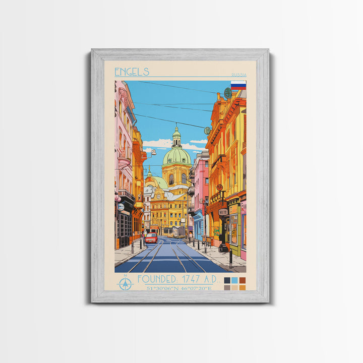 Engels Russia Travel Poster Framed Canvas Print, Midcentury Modern Art, Pop Art Wall Decor, Scenic Wall Art, Living Room Decoration, Office Gift