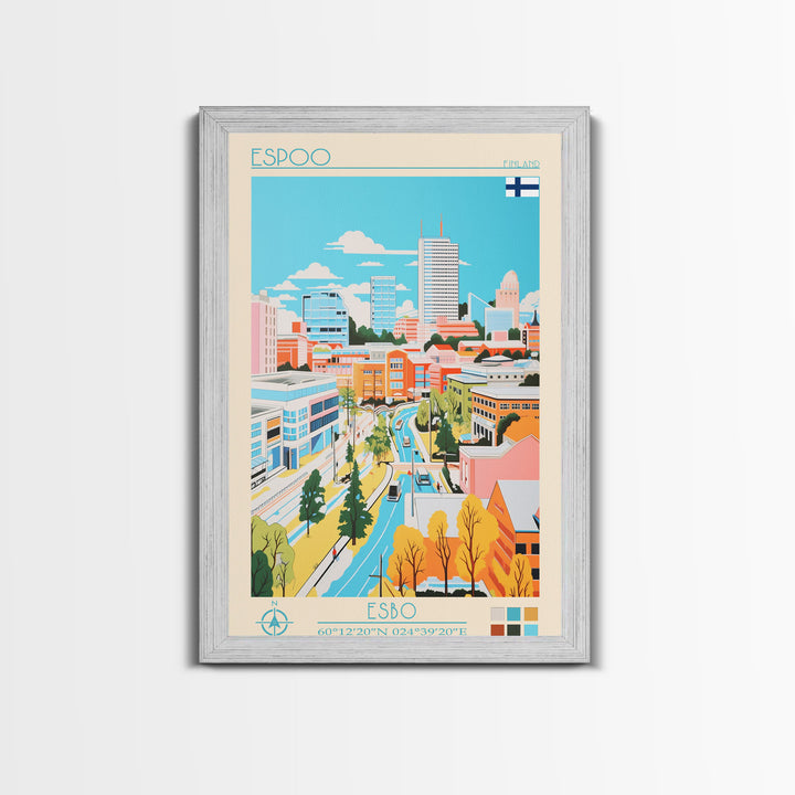Espoo Finland Travel Poster Framed Canvas Print, Vintage Style, Pop Art Home Decor, Scenic Wall Art, Bedroom Decoration, Office Gift
