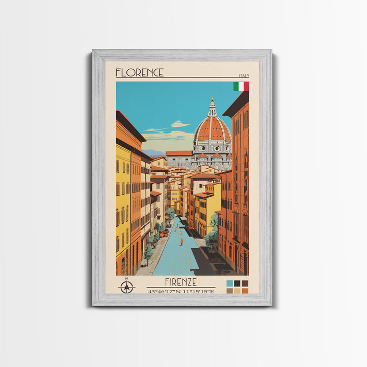 Florence Italy Travel Poster Framed Canvas Print, Midcentury Modern Art, Pop Art Wall Decor, Scenic Wall Art, Living Room Decoration, Office Art
