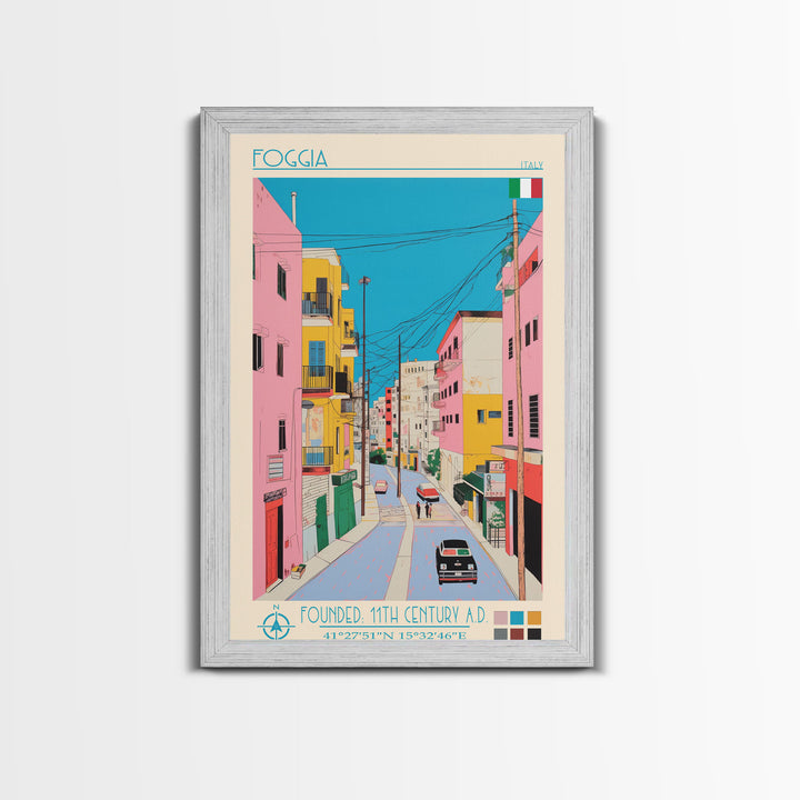 Foggia Italy Travel Poster Framed Canvas Print, Midcentury Modern Art, Pop Art Wall Decor, Home Decor, Vacation Gift, Bedroom Art