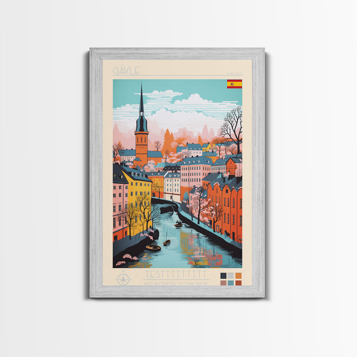 Gävle Sweden Travel Poster Framed Canvas Print, Midcentury Modern Art, Pop Art Wall Decor, Scenic Wall Art, Bedroom Decoration