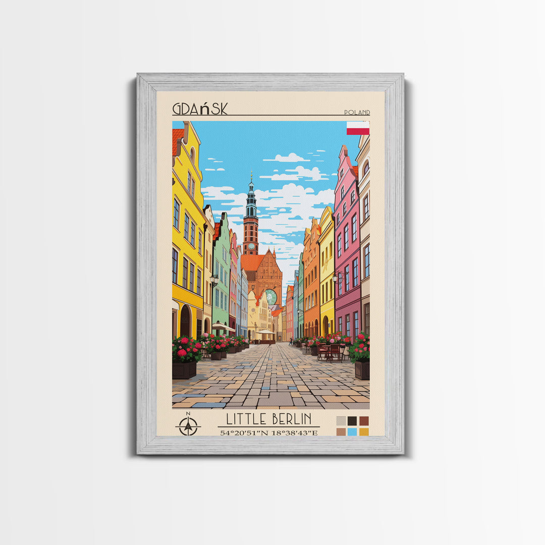 Gdańsk Poland Travel Poster Framed Canvas Print, Vintage Style, Pop Art Home Decor, Scenic Wall Art, Bedroom Decoration, Office Gift