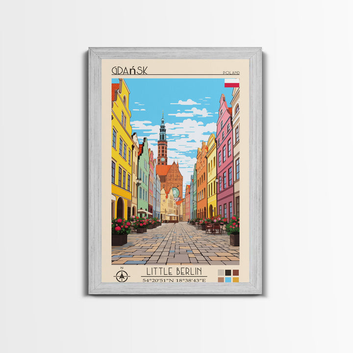 Gdańsk Poland Travel Poster Framed Canvas Print, Vintage Style, Pop Art Home Decor, Scenic Wall Art, Bedroom Decoration, Office Gift