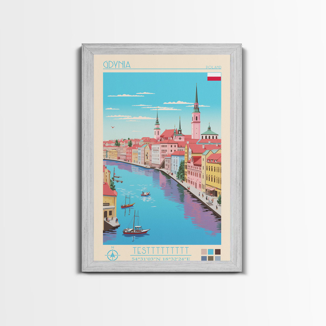 Gdynia Poland Travel Poster Framed Canvas Print, Midcentury Modern Art, Pop Art Wall Decor, Home Decor, Vacation Gift, Office Art