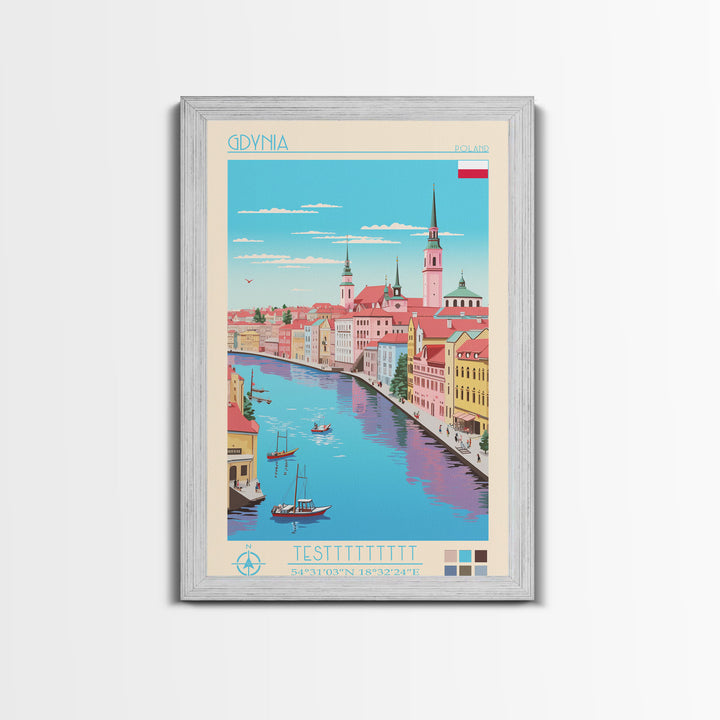 Gdynia Poland Travel Poster Framed Canvas Print, Midcentury Modern Art, Pop Art Wall Decor, Home Decor, Vacation Gift, Office Art
