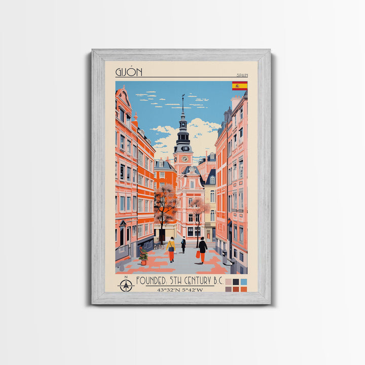 Gijón Spain Travel Poster Framed Canvas Print, Midcentury Modern Art, Pop Art Wall Decor, Scenic Wall Art, Living Room Decoration, Office Art