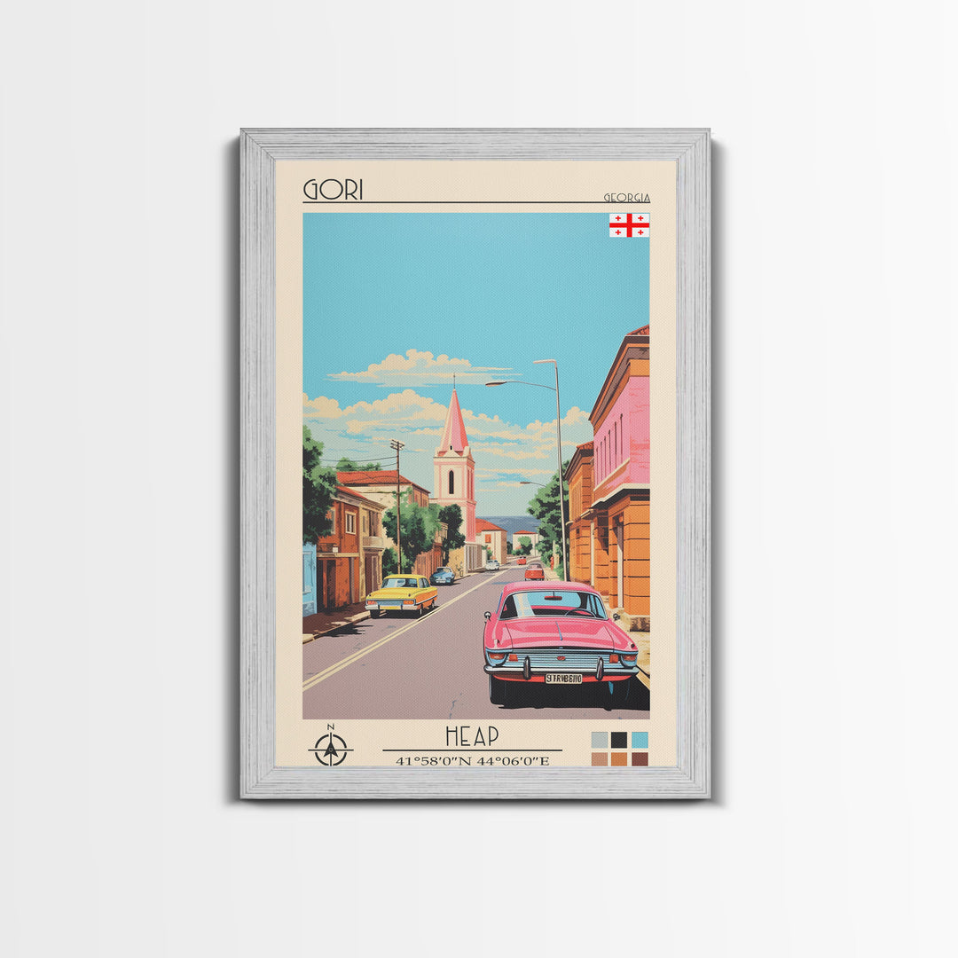 Gori Georgia Travel Poster Framed Canvas Print, Midcentury Modern Art, Pop Art Wall Decor, Scenic Wall Art, Living Room Decoration, Office Art