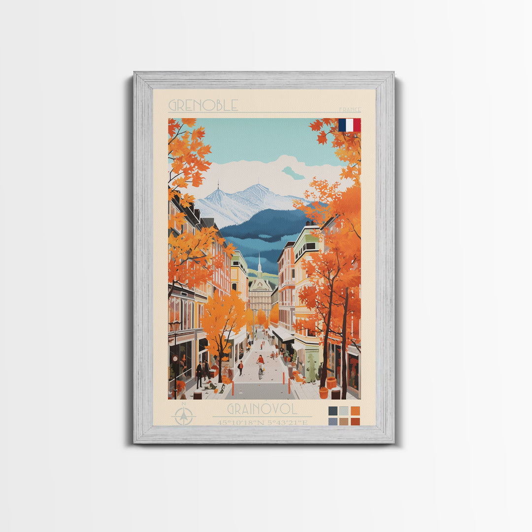 Grenoble France Travel Poster Framed Canvas Print, Midcentury Modern Art, Pop Art Wall Decor, Home Decor, Vacation Gift, Office Art