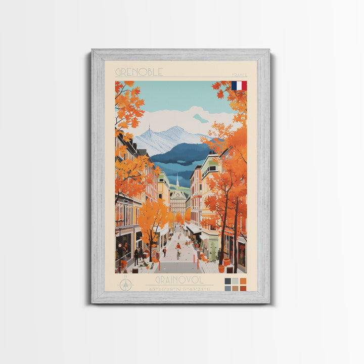 Grenoble France Travel Poster Framed Canvas Print, Midcentury Modern Art, Pop Art Wall Decor, Home Decor, Vacation Gift, Office Art