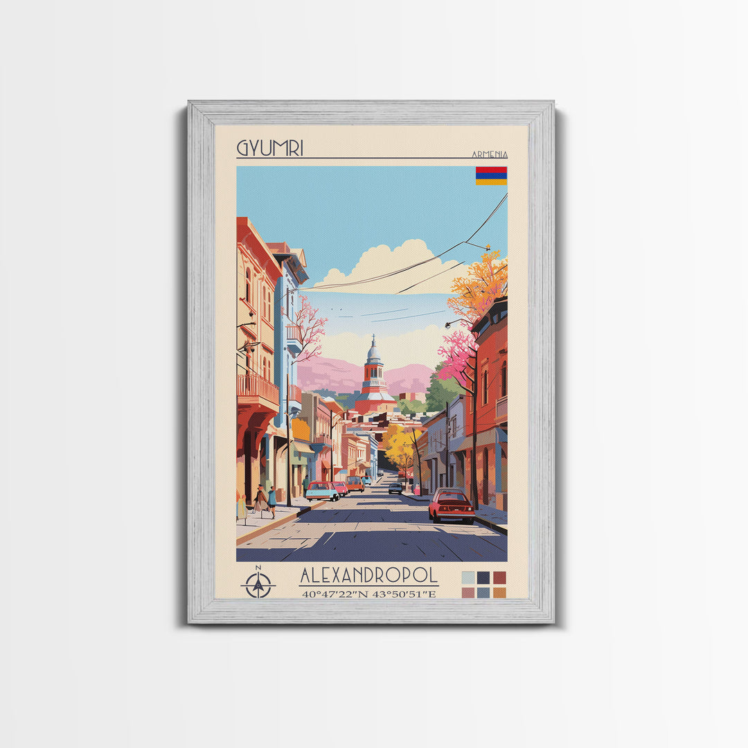 Gyumri Armenia Travel Poster Framed Canvas Print, Midcentury Modern Art, Pop Art Wall Decor, Home Decor, Vacation Gift, Bedroom Art