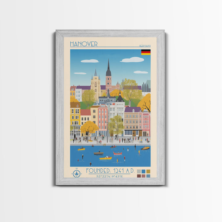 Hanover Germany Travel Poster Framed Canvas Print, Midcentury Modern Art, Pop Art Wall Decor, Scenic Wall Art, Living Room Decoration, Office Art