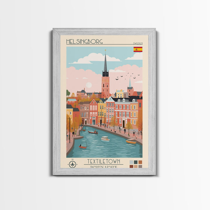 Helsingborg Sweden Travel Poster Framed Canvas Print, Midcentury Modern Art, Pop Art Wall Decor, Scenic Wall Art, Bedroom Decoration, Office Art