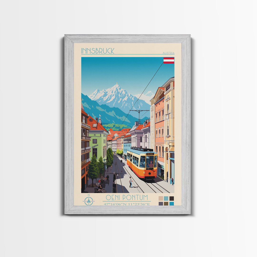 Innsbruck Austria Travel Poster Framed Canvas Print, Midcentury Modern Art, Pop Art Wall Decor, Scenic Wall Art, Living Room Decoration, Office Art