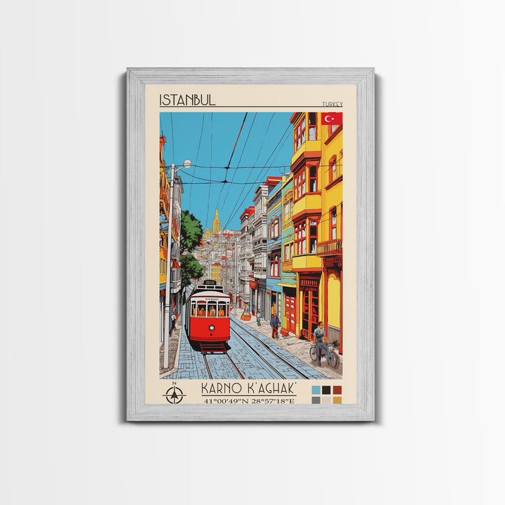 Istanbul Turkey Travel Poster Framed Canvas Print, Midcentury Modern Art, Pop Art Wall Decor, Scenic Living Room Art, Bedroom Decor