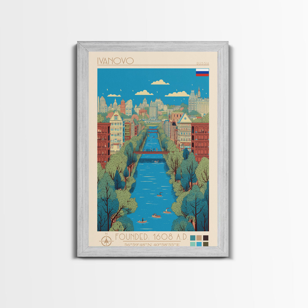 Ivanovo Russia Travel Poster Framed Canvas Print, Midcentury Modern Art, Pop Art Wall Decor, Home Decor, Vacation Gift, Office Art