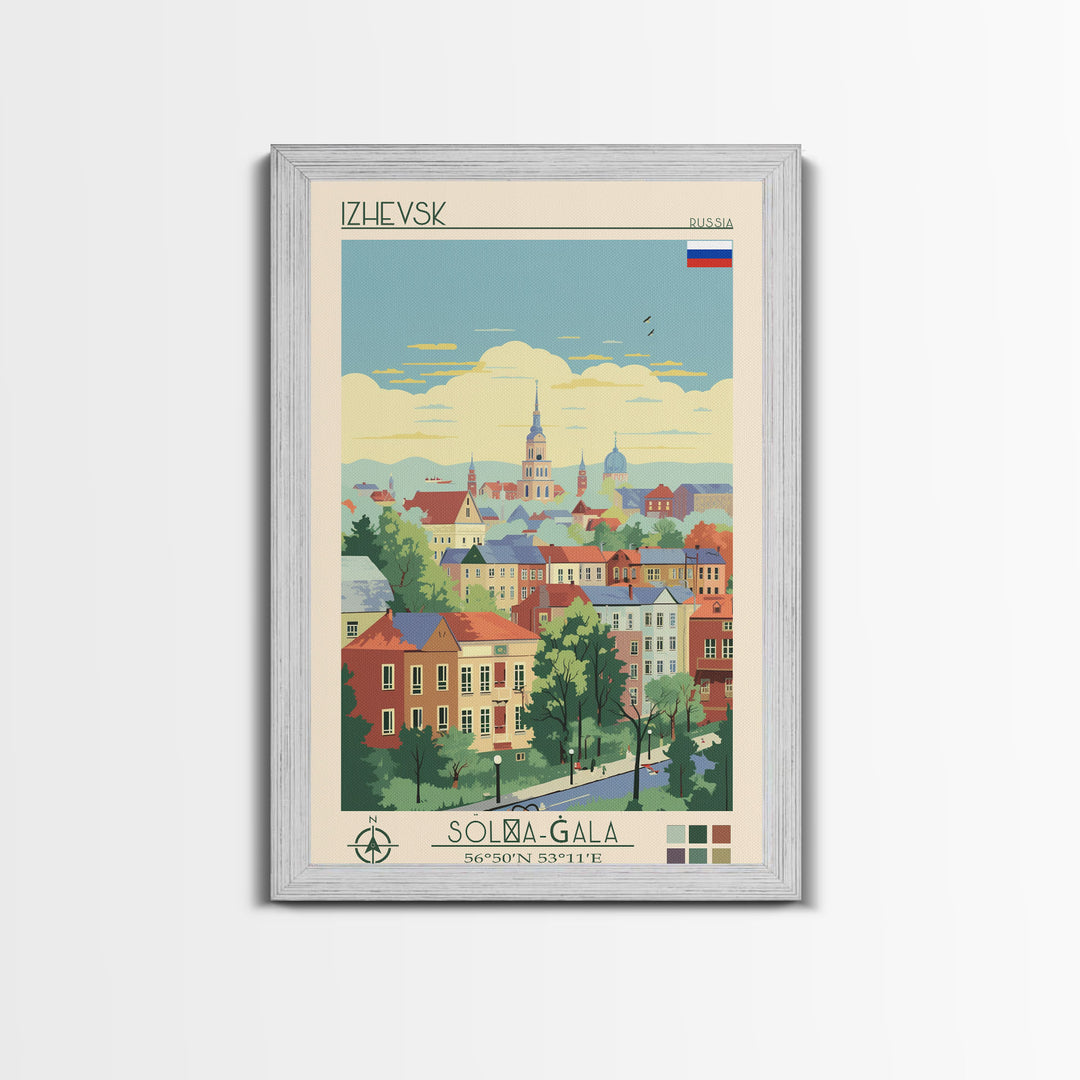 Izhevsk Russia Travel Poster Framed Canvas Print, Midcentury Modern Art, Pop Art Wall Decor, Scenic Living Room Art, Bedroom Gift