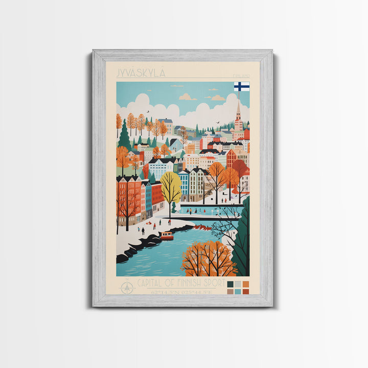 Jyväskylä Finland Travel Poster Framed Canvas Print, Vintage Style, Pop Art Home Decor, Scenic Wall Art, Bedroom Decoration, Office Gift