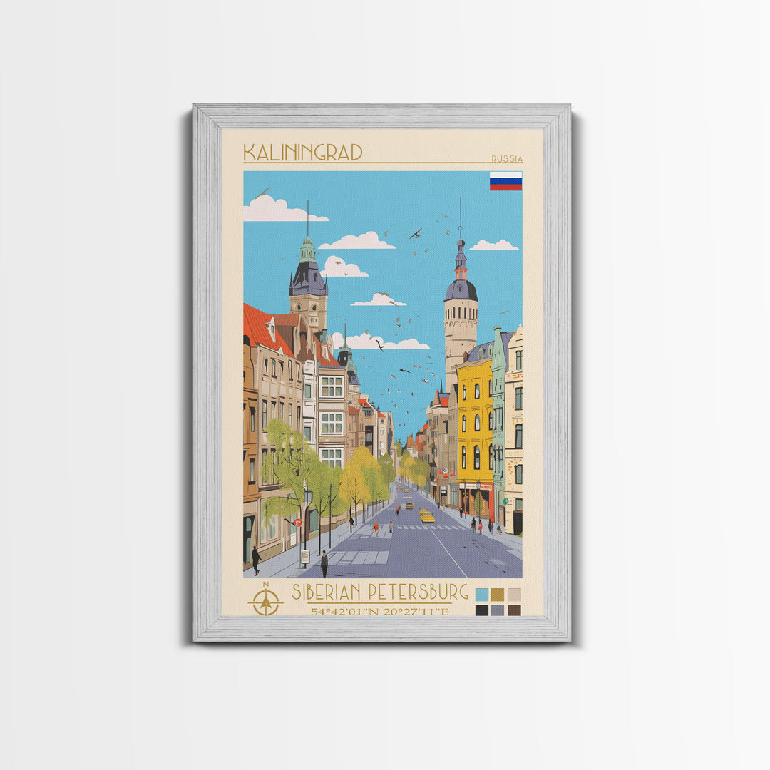 Kaliningrad Russia Travel Poster Framed Canvas Print, Midcentury Modern Art, Pop Art Wall Decor, Home Decor, Vacation Gift, Bedroom Art