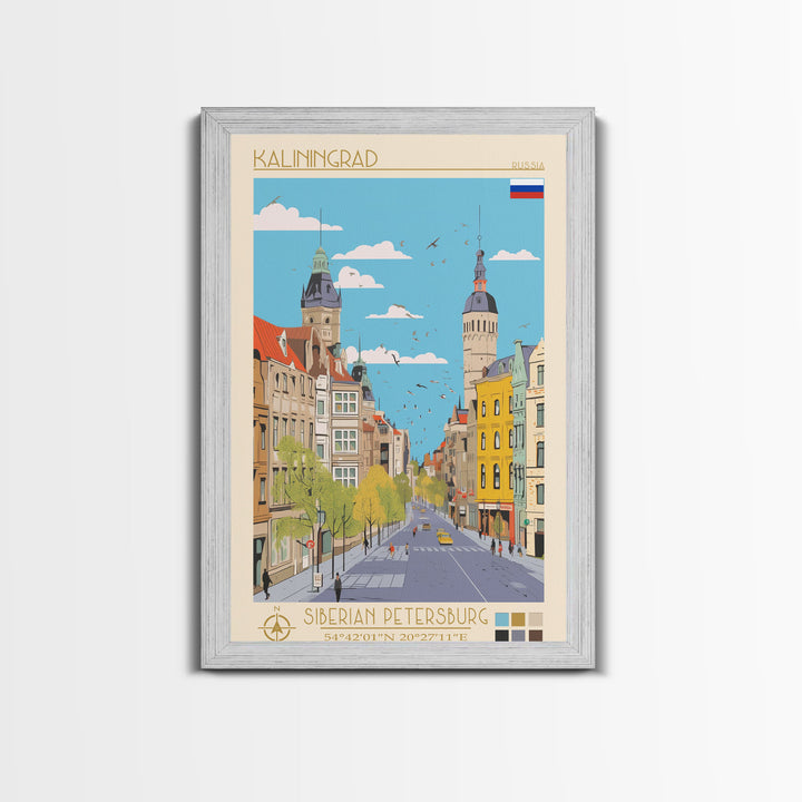 Kaliningrad Russia Travel Poster Framed Canvas Print, Midcentury Modern Art, Pop Art Wall Decor, Home Decor, Vacation Gift, Bedroom Art