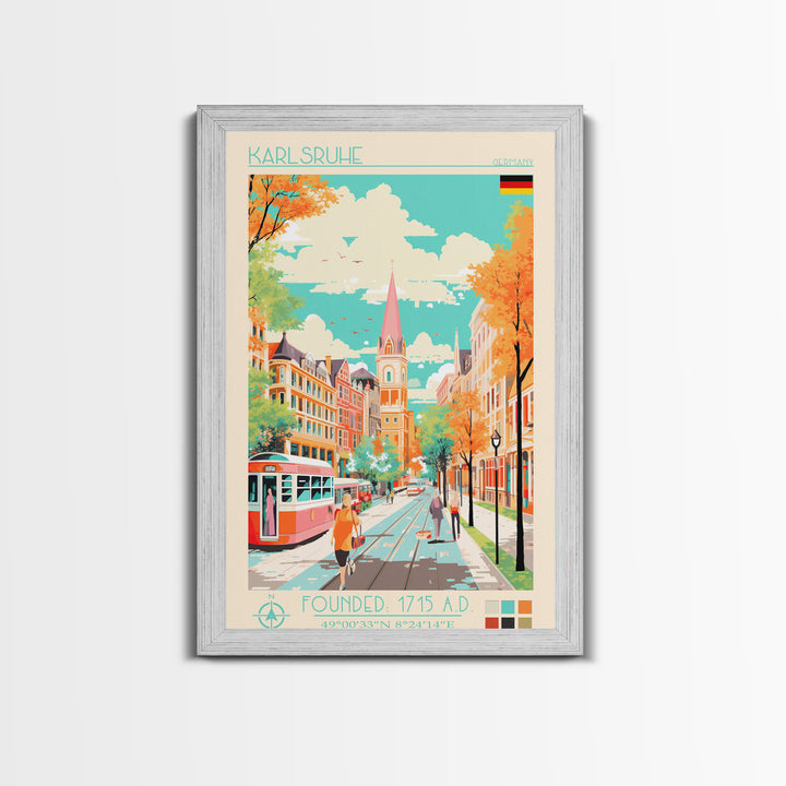 Karlsruhe Germany Travel Poster Framed Canvas Print, Vintage Style, Pop Art Home Decor, Scenic Wall Art, Bedroom Decoration, Office Gift
