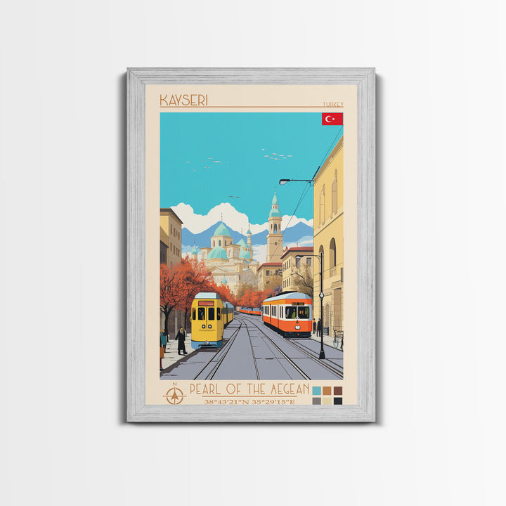 Kayseri Turkey Travel Poster Framed Canvas Print, Midcentury Modern Art, Pop Art Wall Decor, Scenic Wall Art, Living Room Decoration, Office Art