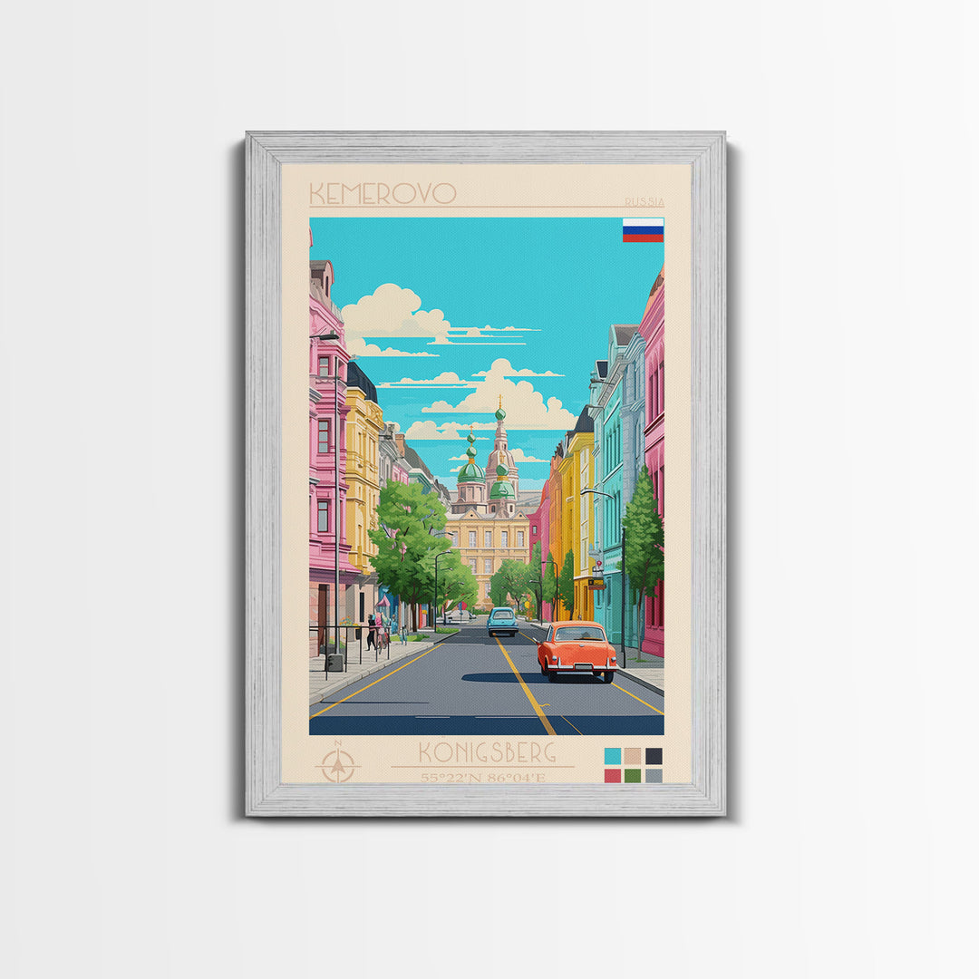 Kemerovo Russia Travel Poster Framed Canvas Print, Vintage Style, Pop Art Home Decor, Scenic Wall Art, Bedroom Decoration, Office Gift