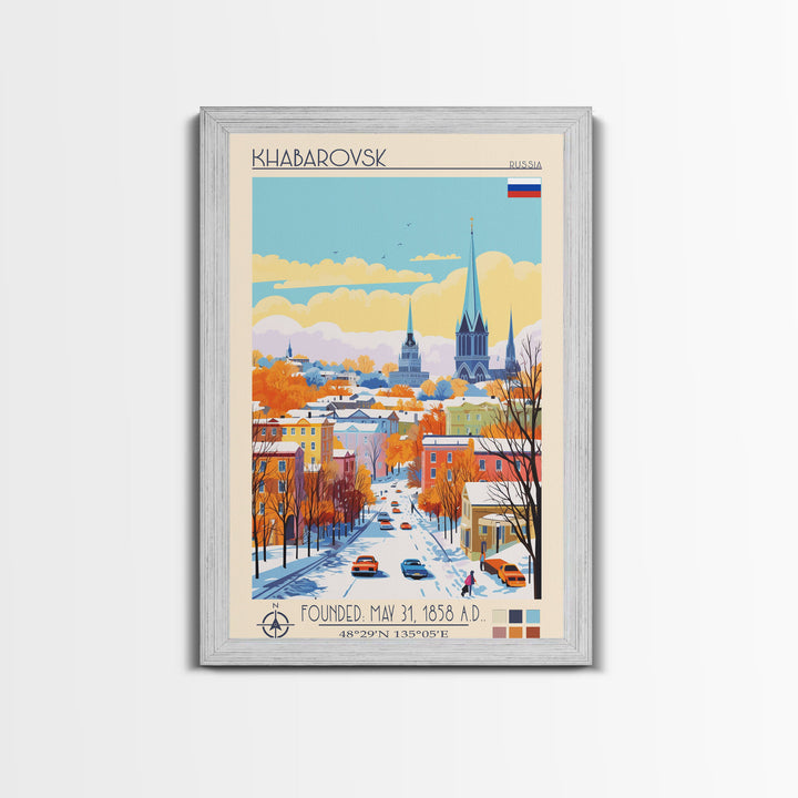 Khabarovsk Russia Travel Poster Framed Canvas Print, Midcentury Modern Art, Pop Art Wall Decor, Home Decor, Vacation Gift, Office Art