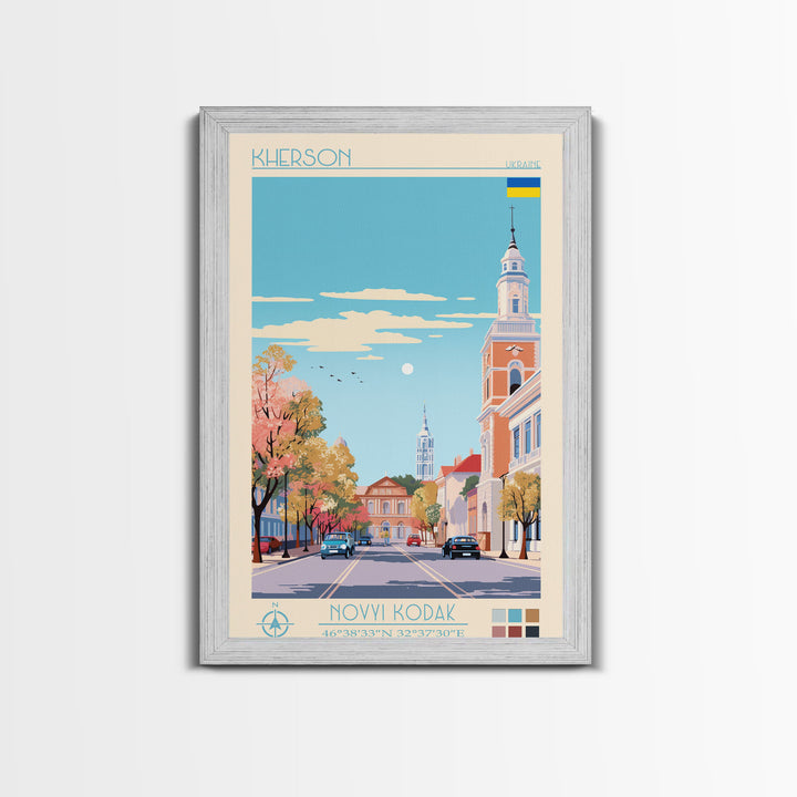 Kherson Ukraine Travel Poster Framed Canvas Print, Midcentury Modern Art, Pop Art Wall Decor, Scenic Wall Art, Living Room Decoration, Office Art