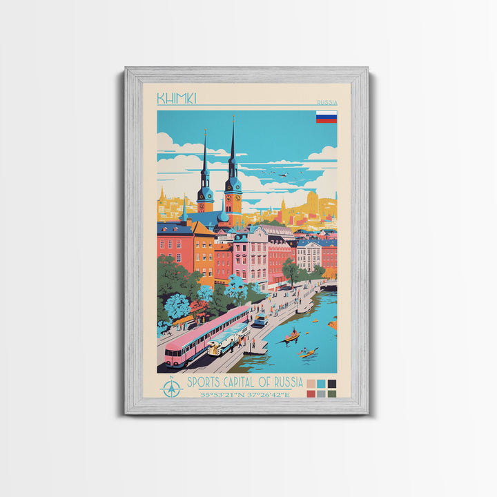 Khimki Russia Travel Poster Framed Canvas Print, Midcentury Modern Art, Pop Art Wall Decor, Home Decor, Vacation Gift, Bedroom Art