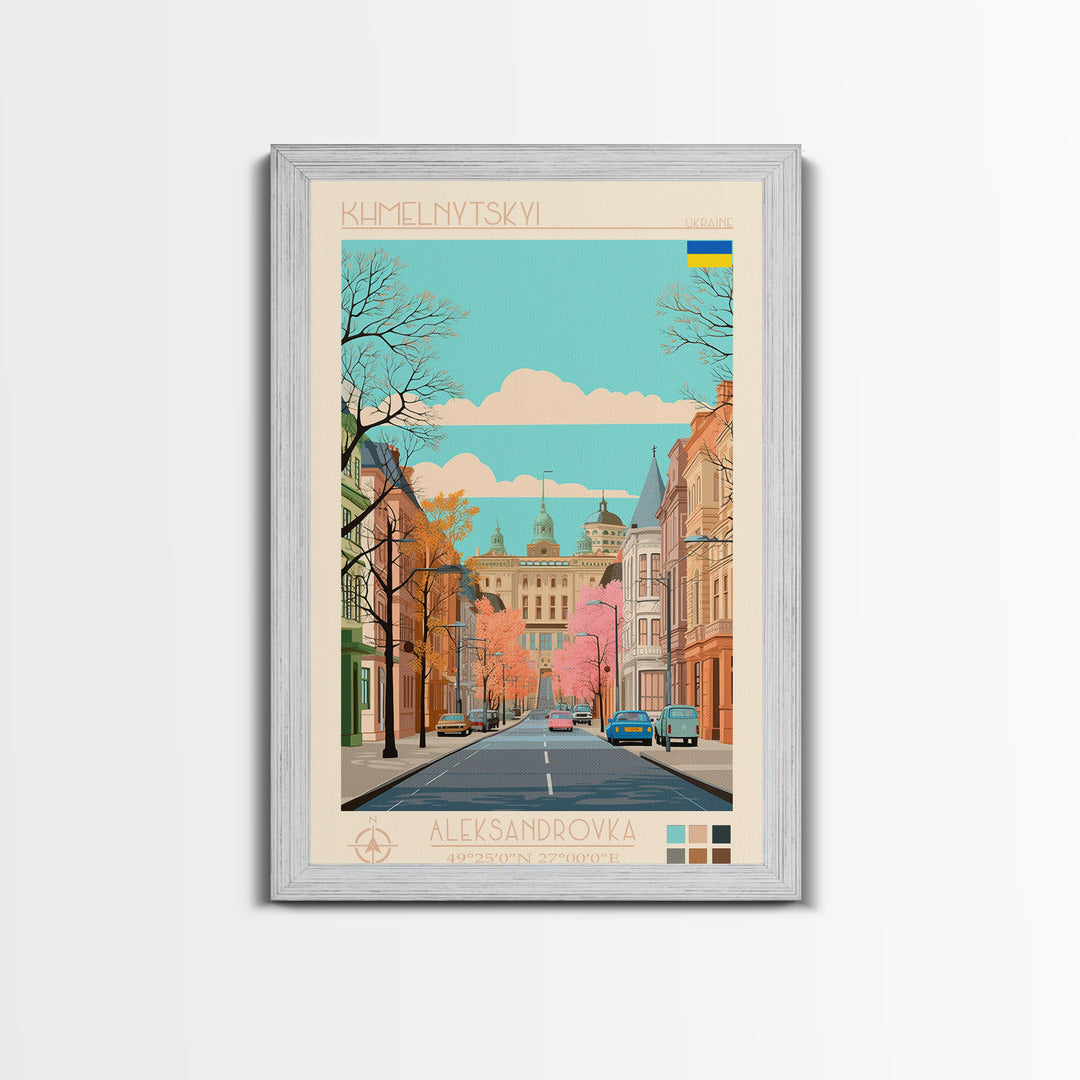 Khmelnytskyi Ukraine Travel Poster Framed Canvas Print, Midcentury Modern Art, Pop Art Wall Decor, Scenic Wall Art, Living Room Decoration, Office Gift