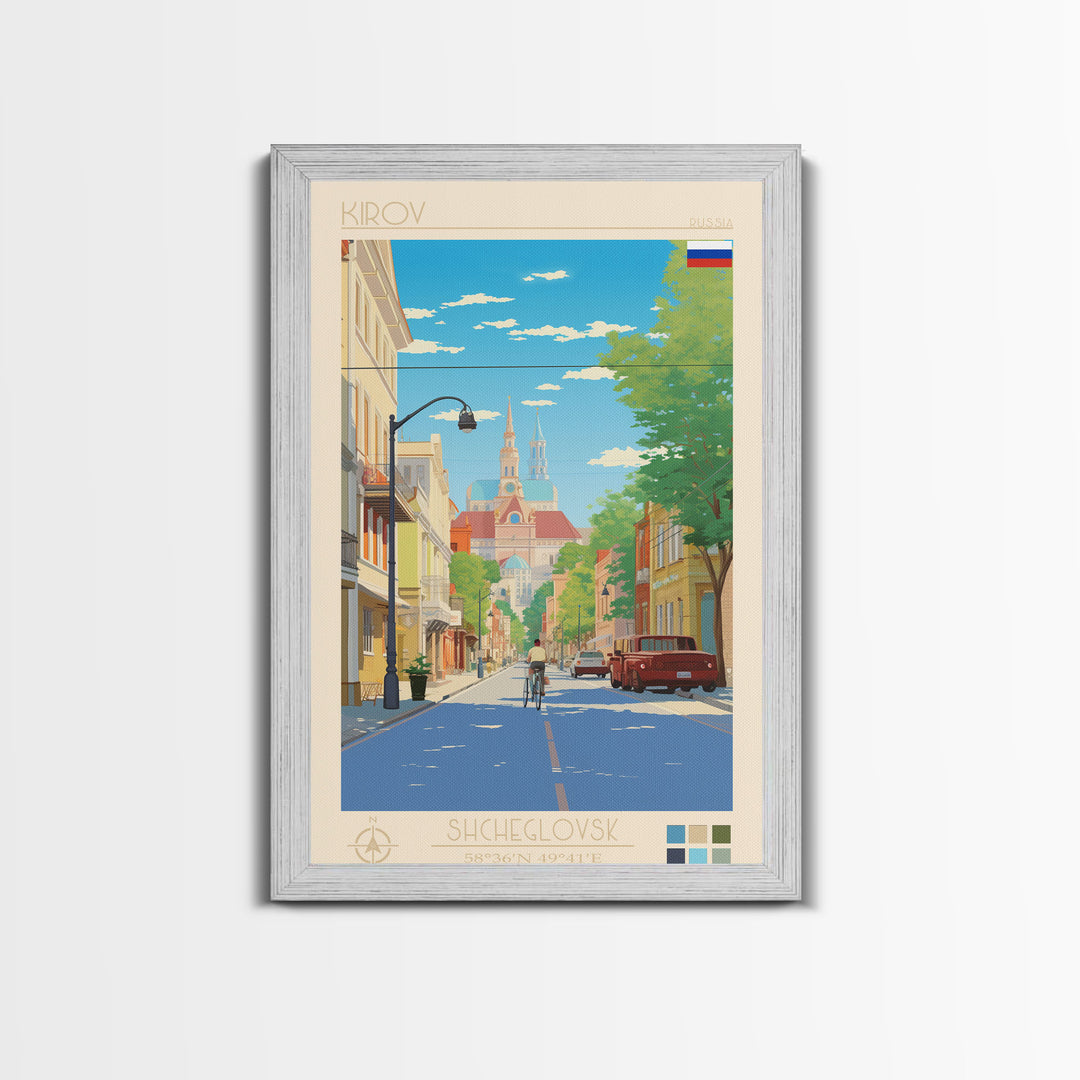Kirov Russia Travel Poster Framed Canvas Print, Midcentury Modern Art, Pop Art Wall Decor, Scenic Living Room Art, Bedroom Decor