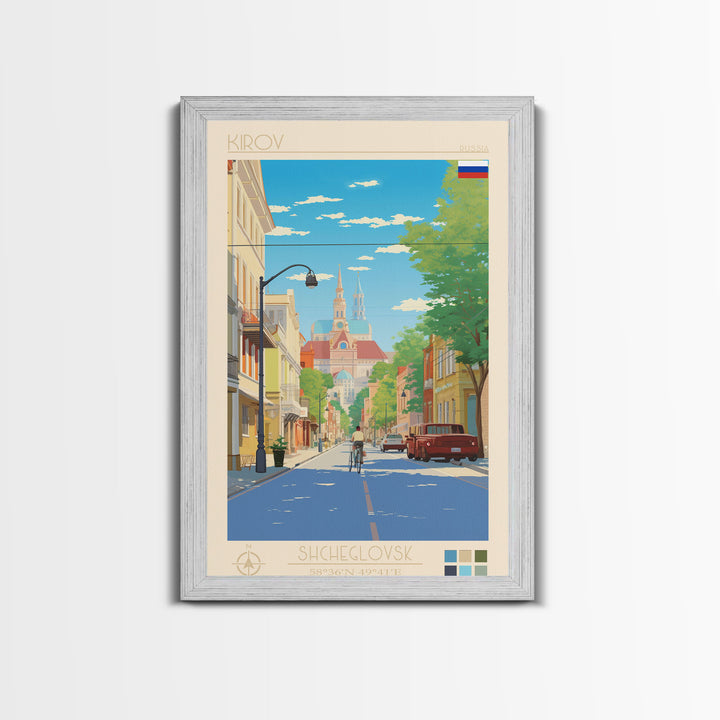 Kirov Russia Travel Poster Framed Canvas Print, Midcentury Modern Art, Pop Art Wall Decor, Scenic Living Room Art, Bedroom Decor