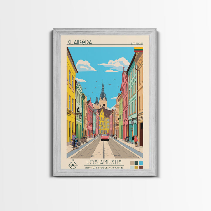 Klaipėda Lithuania Travel Poster Framed Canvas Print, Midcentury Modern Art, Pop Art Wall Decor, Home Decor, Vacation Gift, Office Art