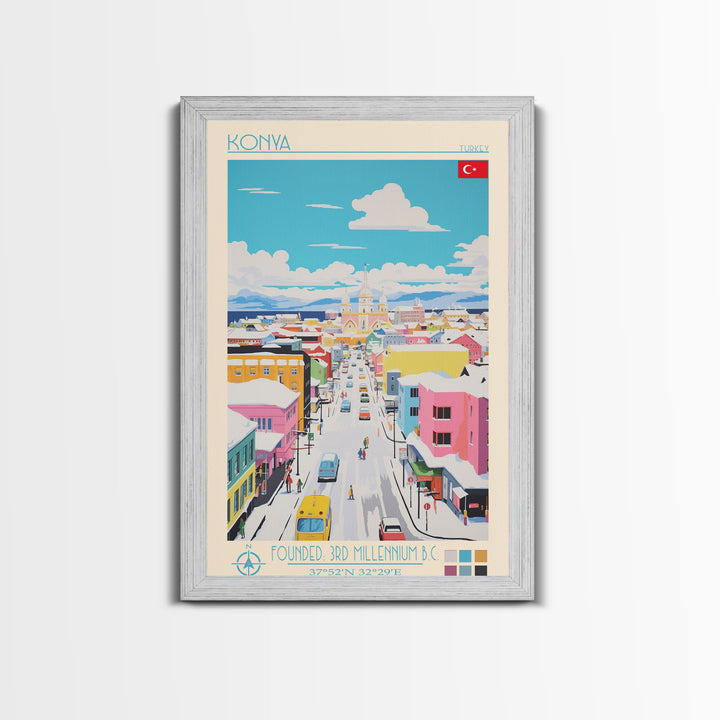 Konya Turkey Travel Poster Framed Canvas Print, Midcentury Modern Art, Pop Art Wall Decor, Scenic Wall Art, Living Room Decoration, Office Art