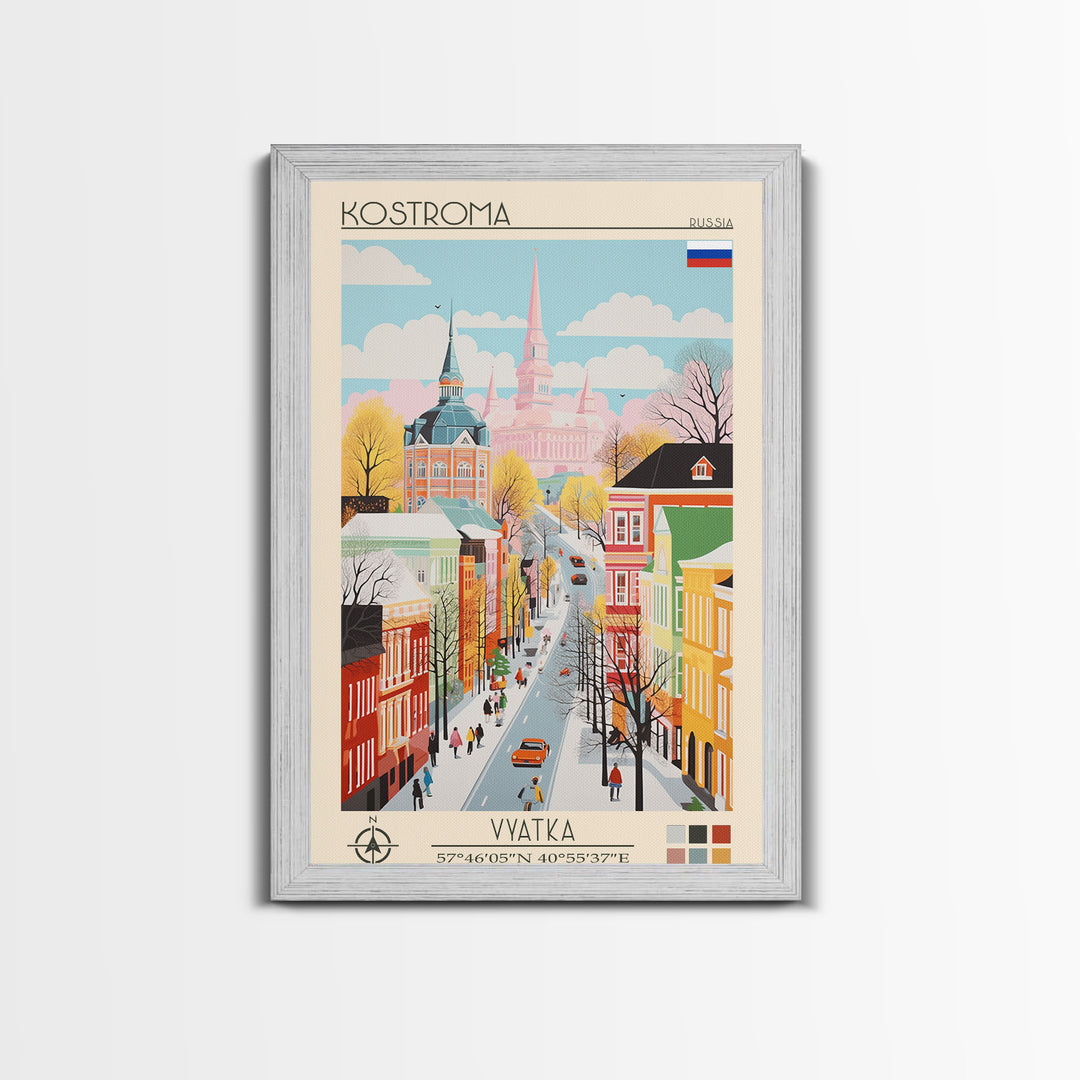 Kostroma Russia Travel Poster Framed Canvas Print, Vintage Style, Pop Art Home Decor, Scenic Wall Art, Bedroom Decoration, Office Gift