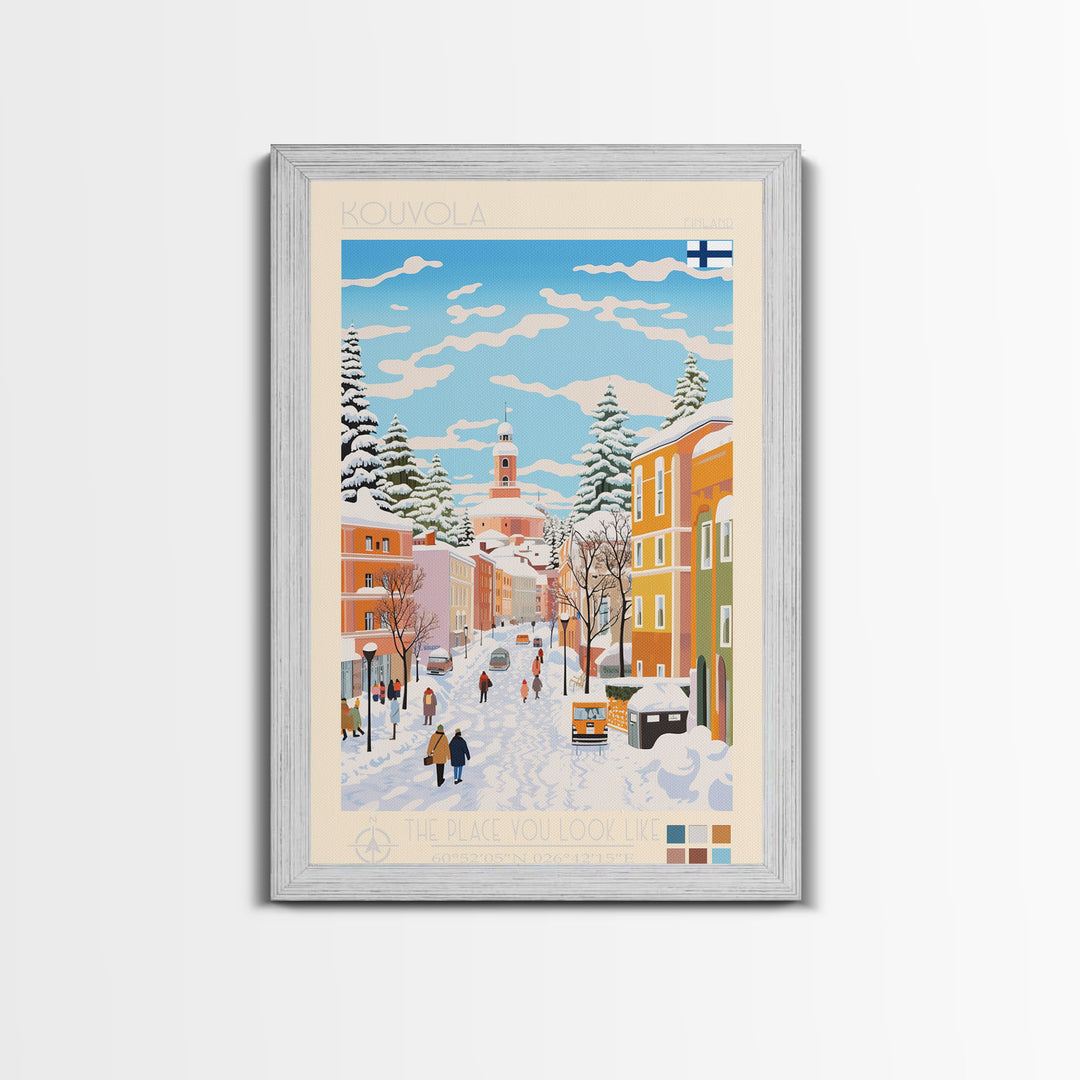 Kouvola Finland Travel Poster Framed Canvas Print, Midcentury Modern Art, Pop Art Wall Decor, Home Decor, Vacation Gift, Office Art