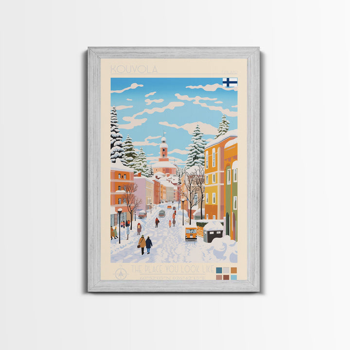 Kouvola Finland Travel Poster Framed Canvas Print, Midcentury Modern Art, Pop Art Wall Decor, Home Decor, Vacation Gift, Office Art