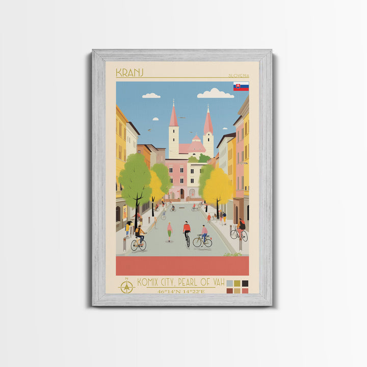 Kranj Slovenia Travel Poster Framed Canvas Print, Midcentury Modern Art, Pop Art Wall Decor, Scenic Wall Art, Bedroom Decoration