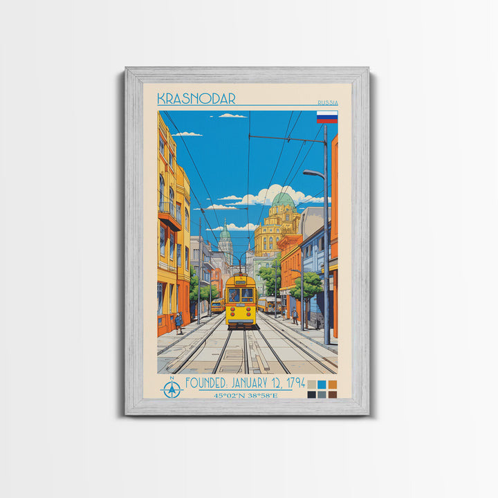 Krasnodar Russia Travel Poster Framed Canvas Print, Midcentury Modern Art, Pop Art Wall Decor, Scenic Wall Art, Living Room Decoration, Office Art