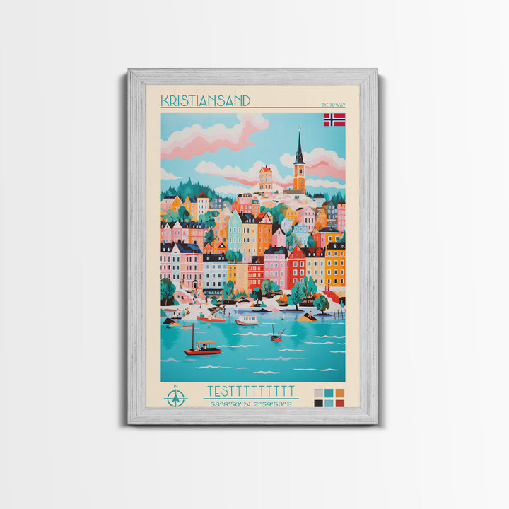 Kristiansand Norway Travel Poster Framed Canvas Print, Vintage Style, Pop Art Home Decor, Scenic Wall Art, Bedroom Decoration, Office Gift