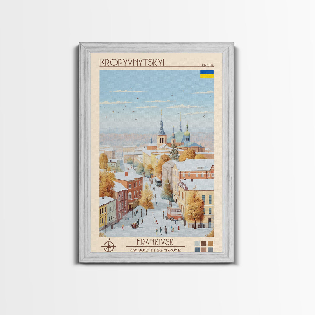 Kropyvnytskyi Ukraine Travel Poster Framed Canvas Print, Midcentury Modern Art, Pop Art Wall Decor, Home Decor, Vacation Gift, Office Art