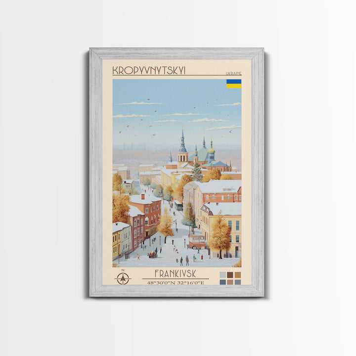 Kropyvnytskyi Ukraine Travel Poster Framed Canvas Print, Midcentury Modern Art, Pop Art Wall Decor, Home Decor, Vacation Gift, Office Art