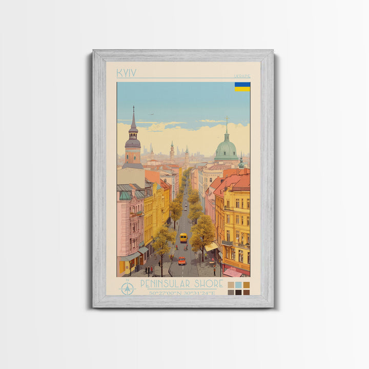 Kyiv Ukraine Travel Poster Framed Canvas Print, Vintage Style, Pop Art Home Decor, Scenic Wall Art, Bedroom Decoration, Office Gift