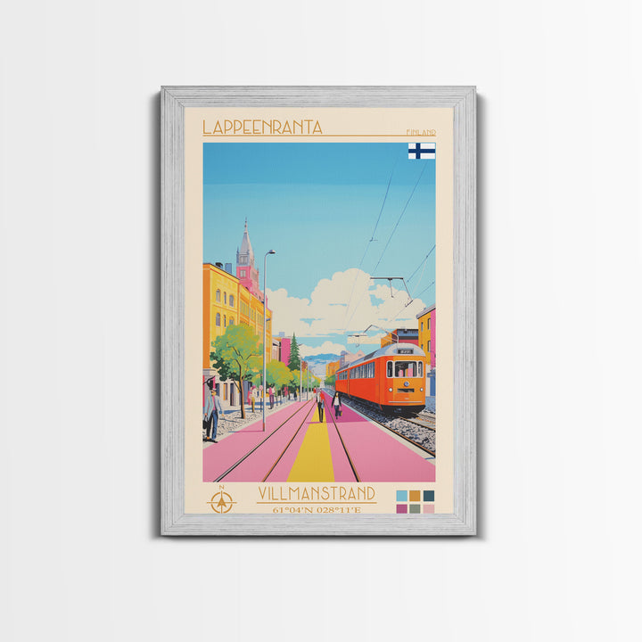 Lappeenranta Finland Travel Poster Framed Canvas Print, Midcentury Modern Art, Pop Art Wall Decor, Home Decor, Vacation Gift, Bedroom Art